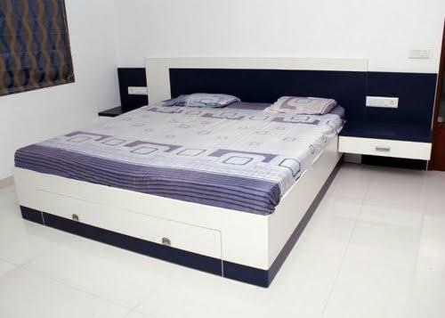 White & Blue Bed With Two Drawers