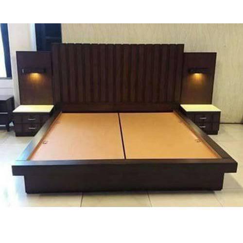 Wooden Brown Bed With Two Drawers And Lights