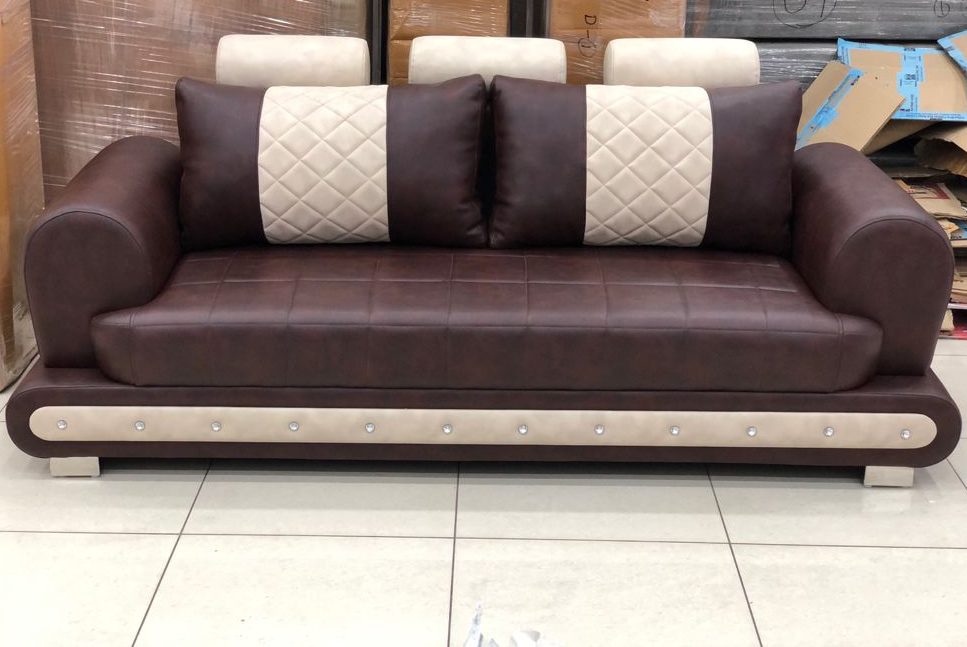 Two Seater White and Creme Leather Sofa