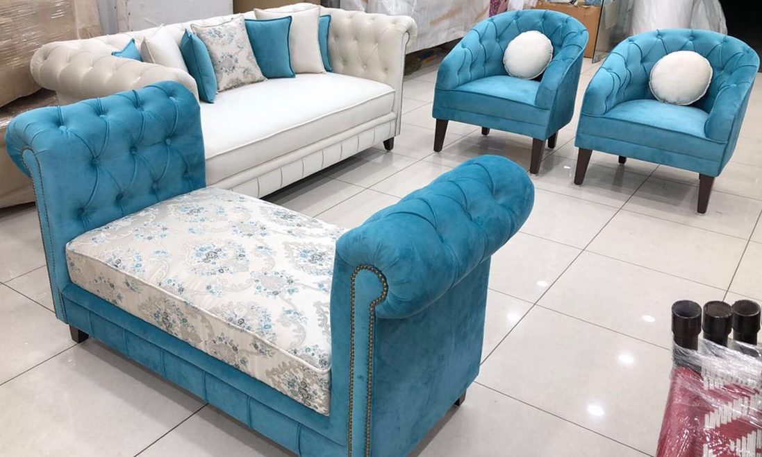 White and Blue Sofa Set