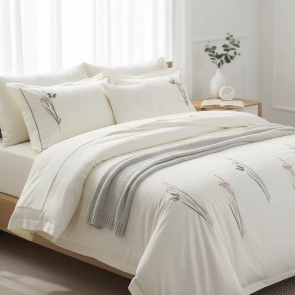 Embroidered Iris Floral Duvet Set