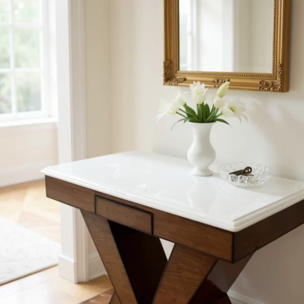 Modern V-Base Console Table with White Marble Top - Image 2