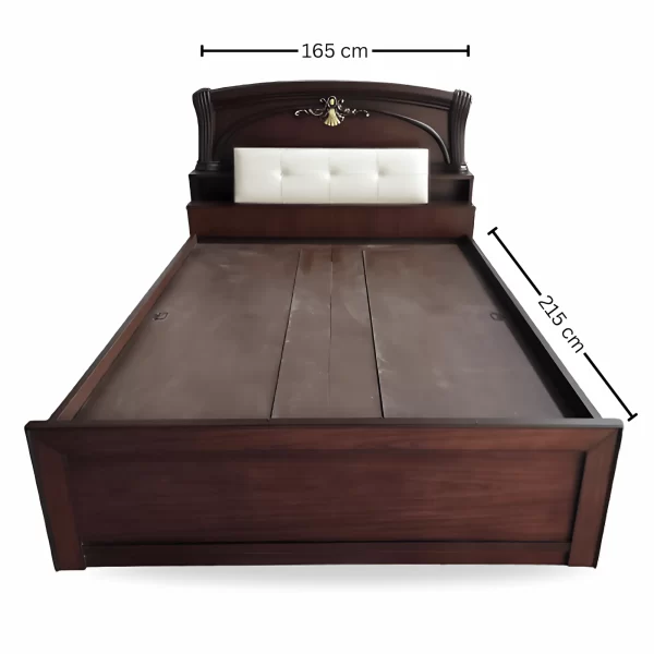 Royal Wooden Bed with Upholstered Headboard & Elegant Carving - Image 3