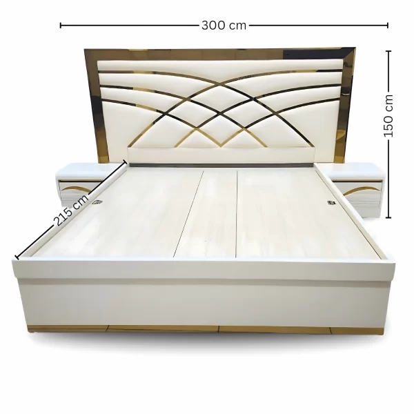 Luxury White King Size Bed with Designer Upholstered Headboard - Image 3