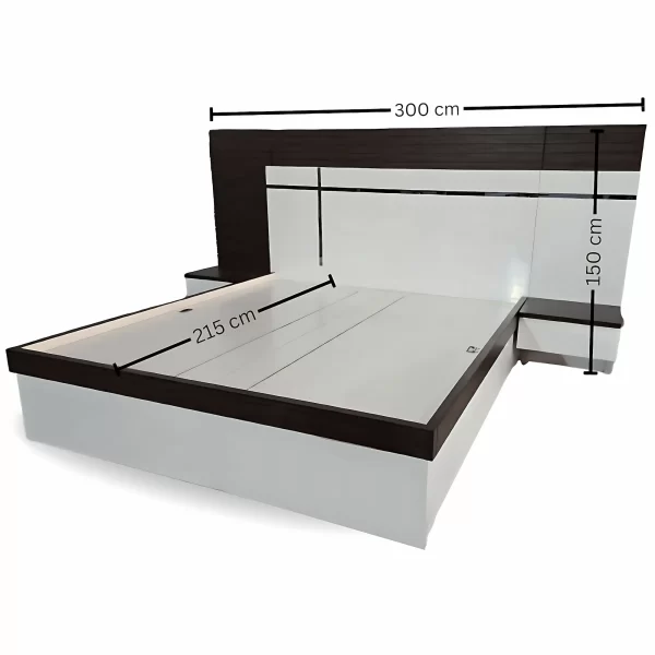 Modern White and Dark Wood Bed with Headboard – Stylish King Size Bed - Image 4