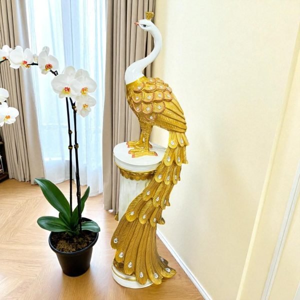 Golden Glamour Peacock Accent Sculpture