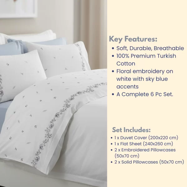 Sky Blue Embroidered Duvet Cover Set - Image 3