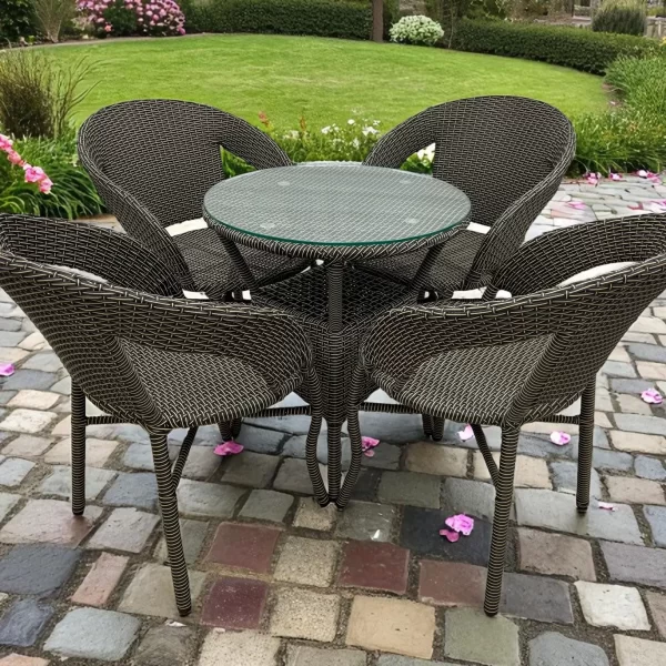 5-Piece Outdoor Woven Seating Set With Round Table(Dark Gray )