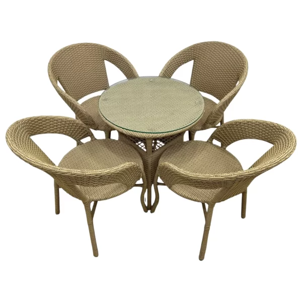 4-Seater Outdoor Rattan Dining Table Set with Glass Top(Beige) - Image 3