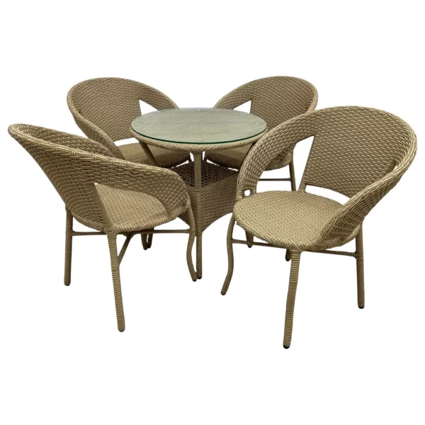 4-Seater Outdoor Rattan Dining Table Set with Glass Top(Beige) - Image 2