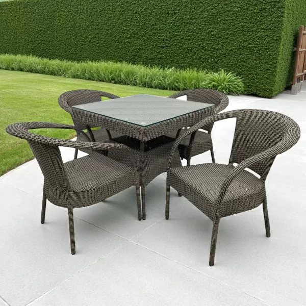 4-Piece Outdoor Seating Set with Square Table(Dark Gray)