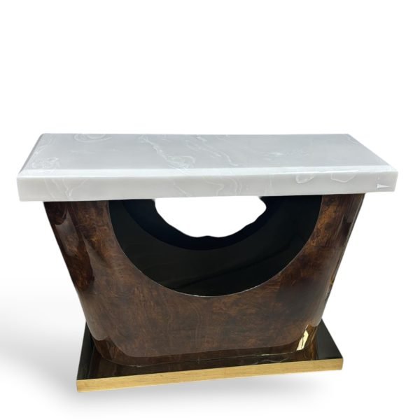 Modern Wood Console Table with White Marble Top - Image 2