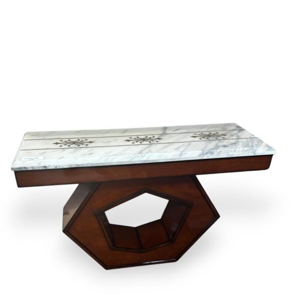 Hexagonal Pedestal Console Table with Inlaid Marble Top - Image 2
