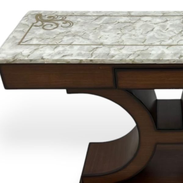Hourglass Pedestal Console Table with Ornate Inlaid Marble Top - Image 3