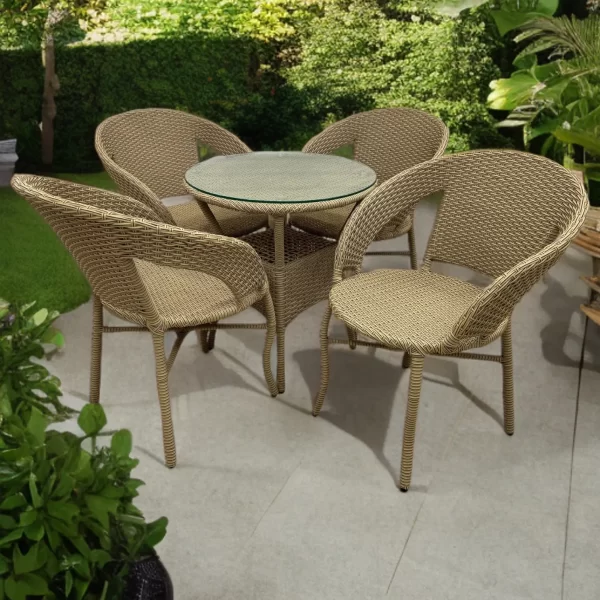 4-Seater Outdoor Rattan Dining Table Set with Glass Top(Beige)