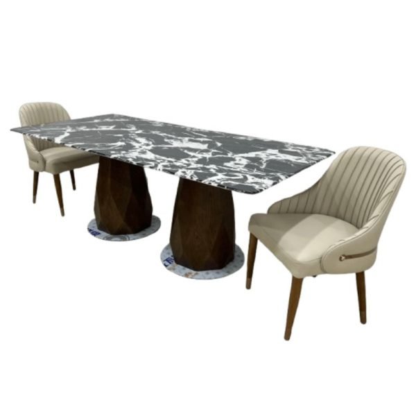 Luxury 8-Seater Black Marble Dining Table with Chairs - Image 2