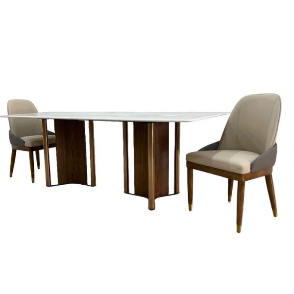 Modern 8-Seater White Marble Dining Table with Chairs - Image 2