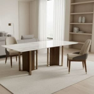 Modern 8-Seater White Marble Dining Table with Chairs