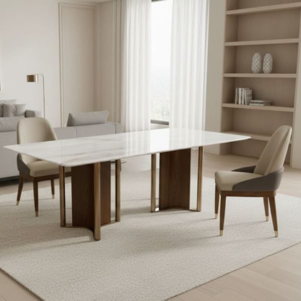 Modern 8-Seater White Marble Dining Table with Chairs