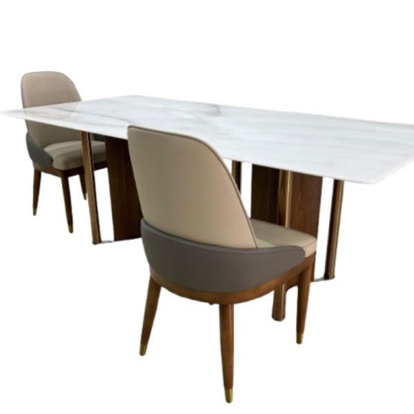 Modern 8-Seater White Marble Dining Table with Chairs - Image 3