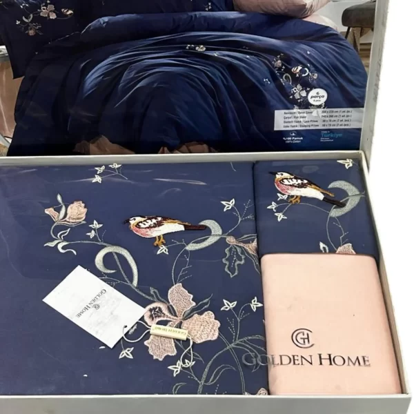 Tiamo Navy & Peach Embroidered Duvet Cover Set(6-Piece Set) - Image 2