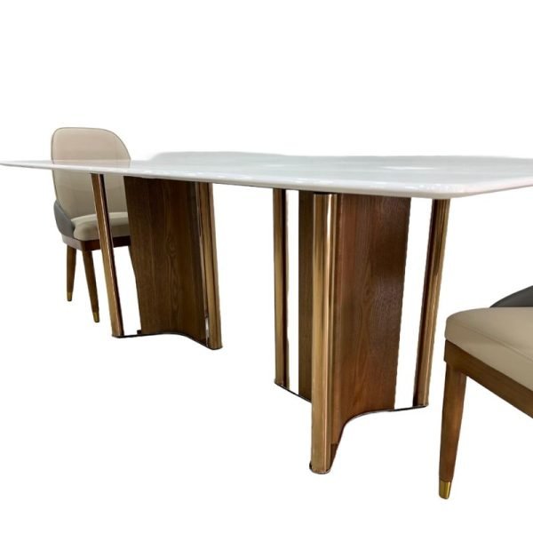 Modern 8-Seater White Marble Dining Table with Chairs - Image 4