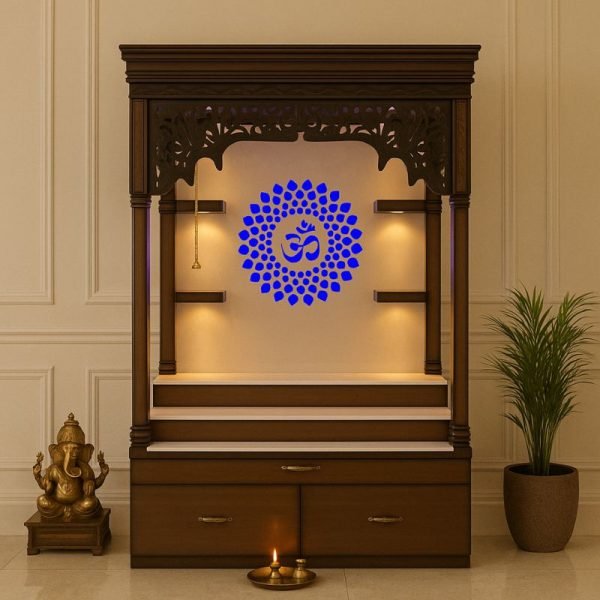 Wooden Pooja Mandir with LED Back Panel