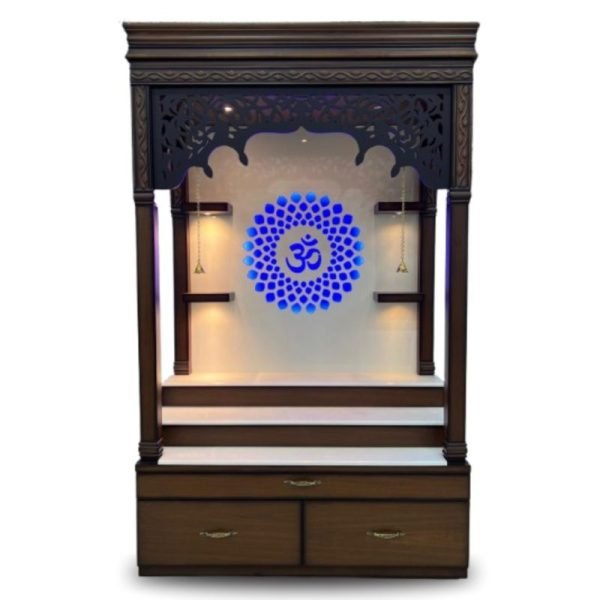 Wooden Pooja Mandir with LED Back Panel - Image 3