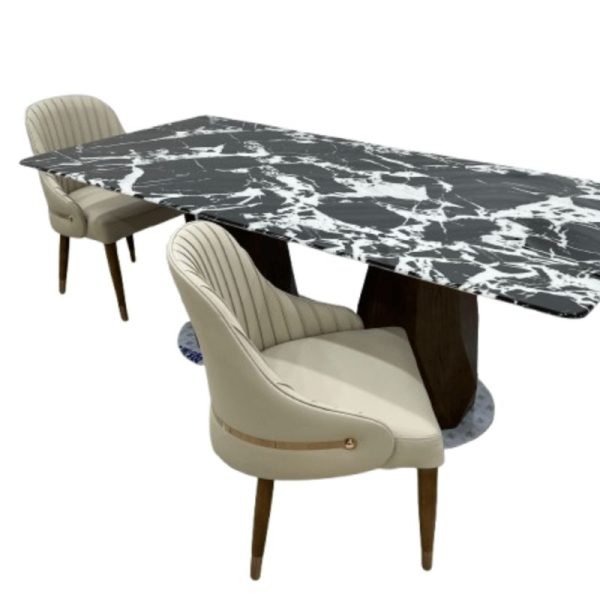 Luxury 8-Seater Black Marble Dining Table with Chairs - Image 3