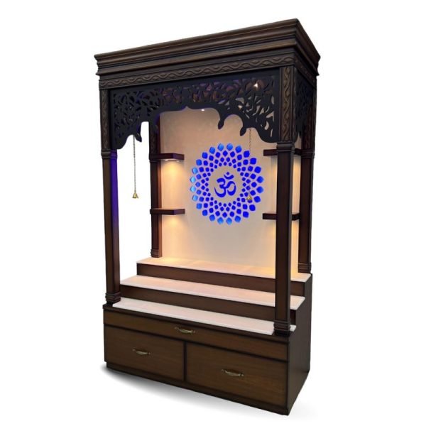 Wooden Pooja Mandir with LED Back Panel - Image 2