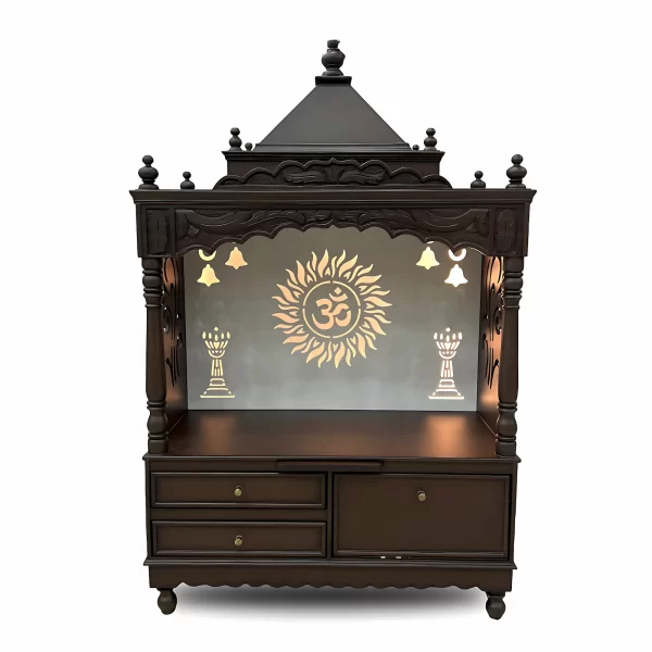 Premium Wooden Mandir with Backlit Om Design & Storage - Image 2