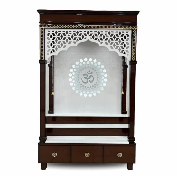 "Om" White Marble & Wood Mandir - Image 2