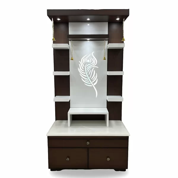 Elegant Wooden Pooja Unit with Peacock Feather Design(small) - Image 2