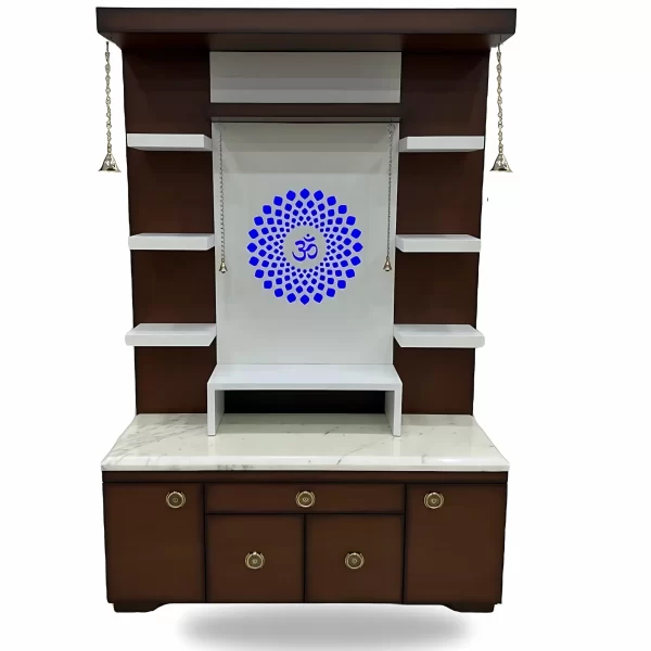 Modern Wooden Mandir with Shelves & Marble Top - Image 2