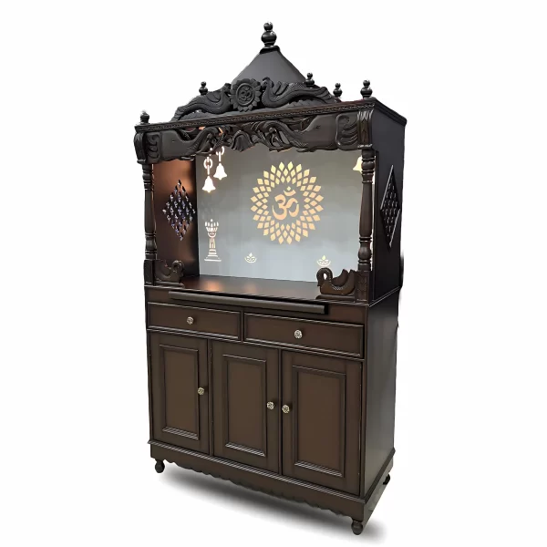 Classic Wooden Temple with Intricate Carvings and Storage - Image 3