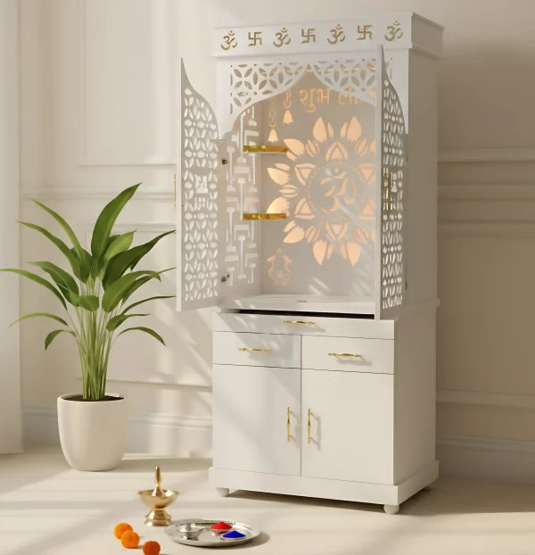 The Divine White & Gold Home Mandir
