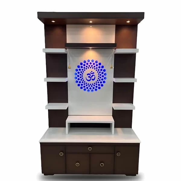 Modern Wooden Mandir with LED Lights & Storage - Image 2