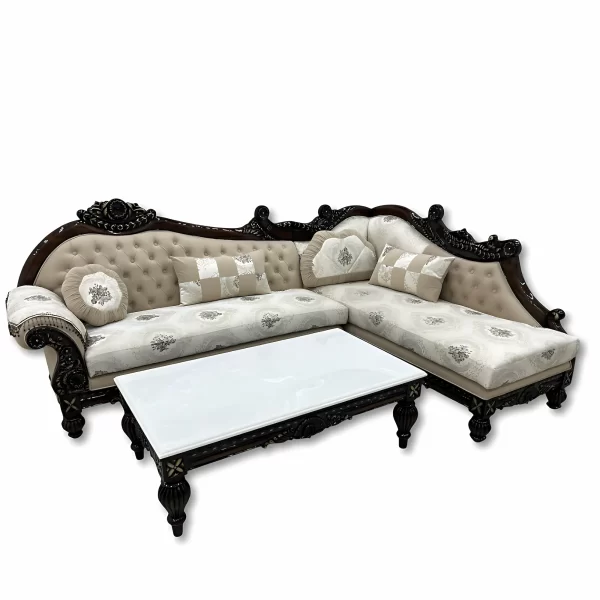Luxury Carved L-Shaped Sofa Set with Marble Center Table - Image 2