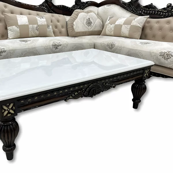 Luxury Carved L-Shaped Sofa Set with Marble Center Table - Image 4