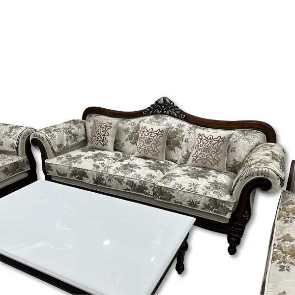 Luxury Wooden Carved Sofa Set with Center Table - Image 4