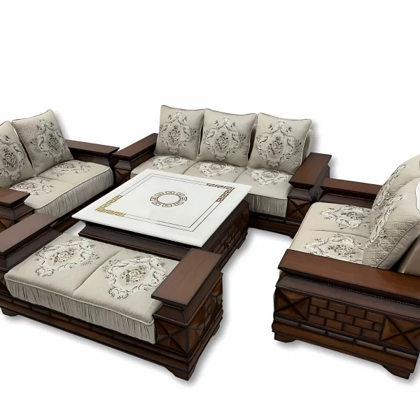 Grand Elegance: 7-Piece Wooden Sofa Set with Marble & Floral Accents - Image 4