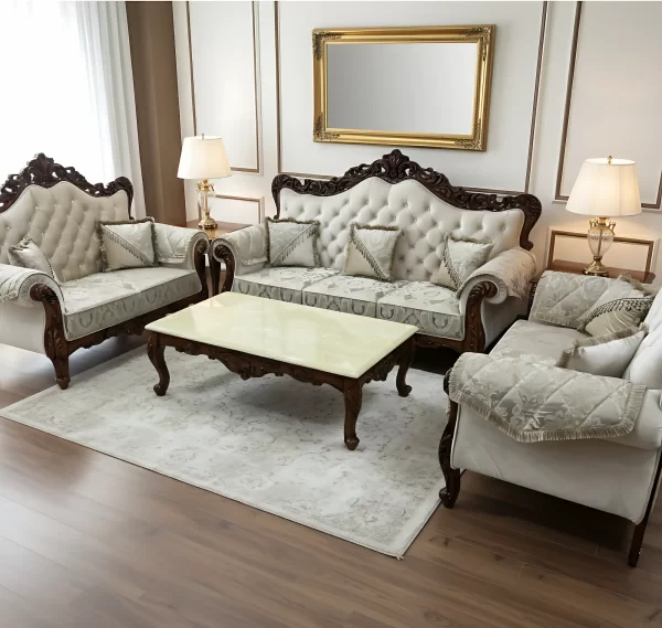 Royal 5-Seater Sofa Set with Marble Center Table