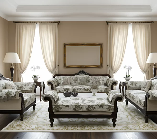 Luxury Wooden Carved Sofa Set with Center Table
