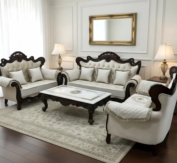Classic 3-Piece Sofa Set with Hand-Carved Detailing