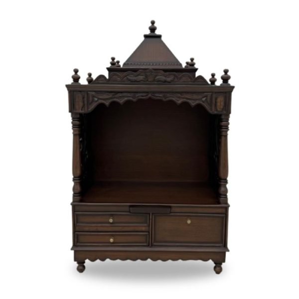 Traditional Wooden Pooja Mandir with Drawers - Image 2