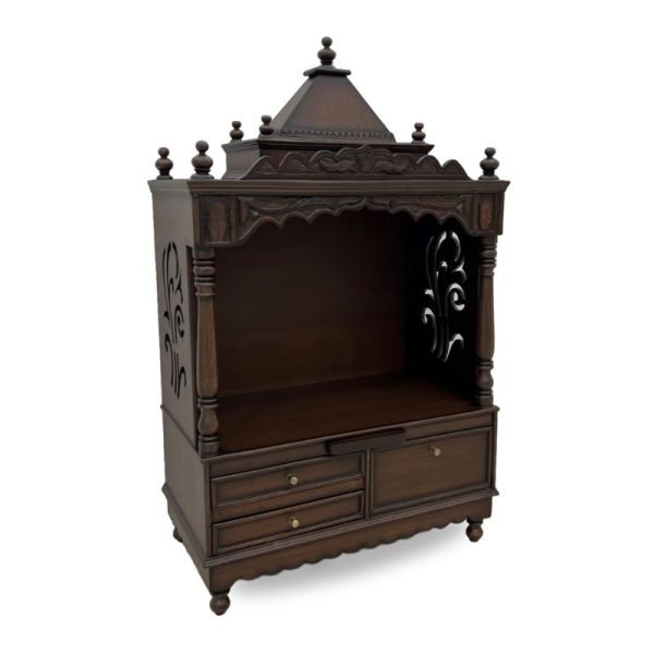 Traditional Wooden Pooja Mandir with Drawers - Image 3