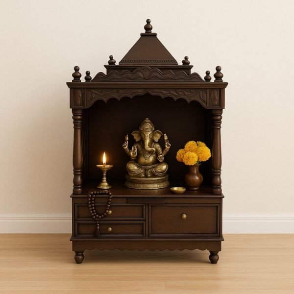 Traditional Wooden Pooja Mandir with Drawers