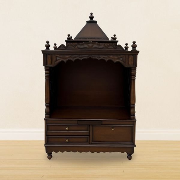 Traditional Wooden Pooja Mandir with Drawers - Image 4