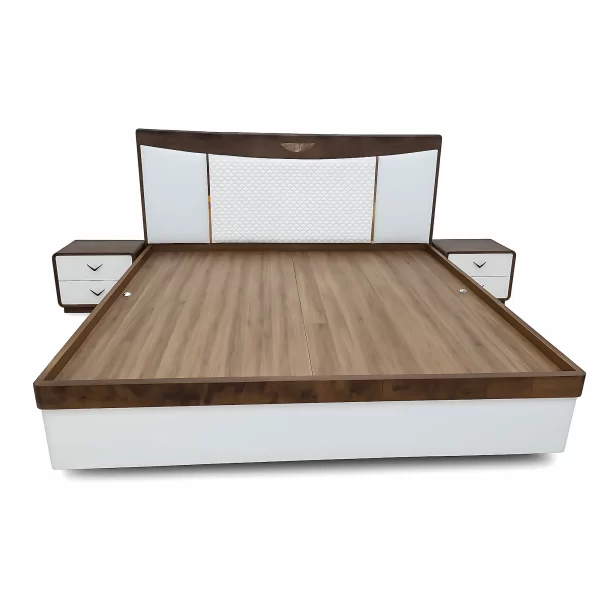 Modern King Size Wooden Bed with Storage & Quilted Headboard - Image 2