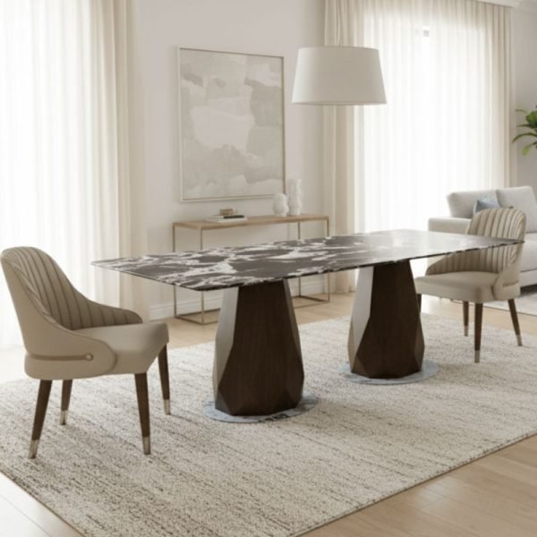 Luxury 8-Seater Black Marble Dining Table with Chairs - Image 6